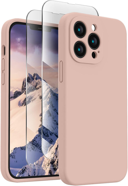 FireNova Designed for iPhone 13 Pro Max Case, Silicone [Camera Protection] Phone Case with [2 Screen Protectors], Soft Anti-Scratch Microfiber Lining Inside, 6.7 inch, Pinksand