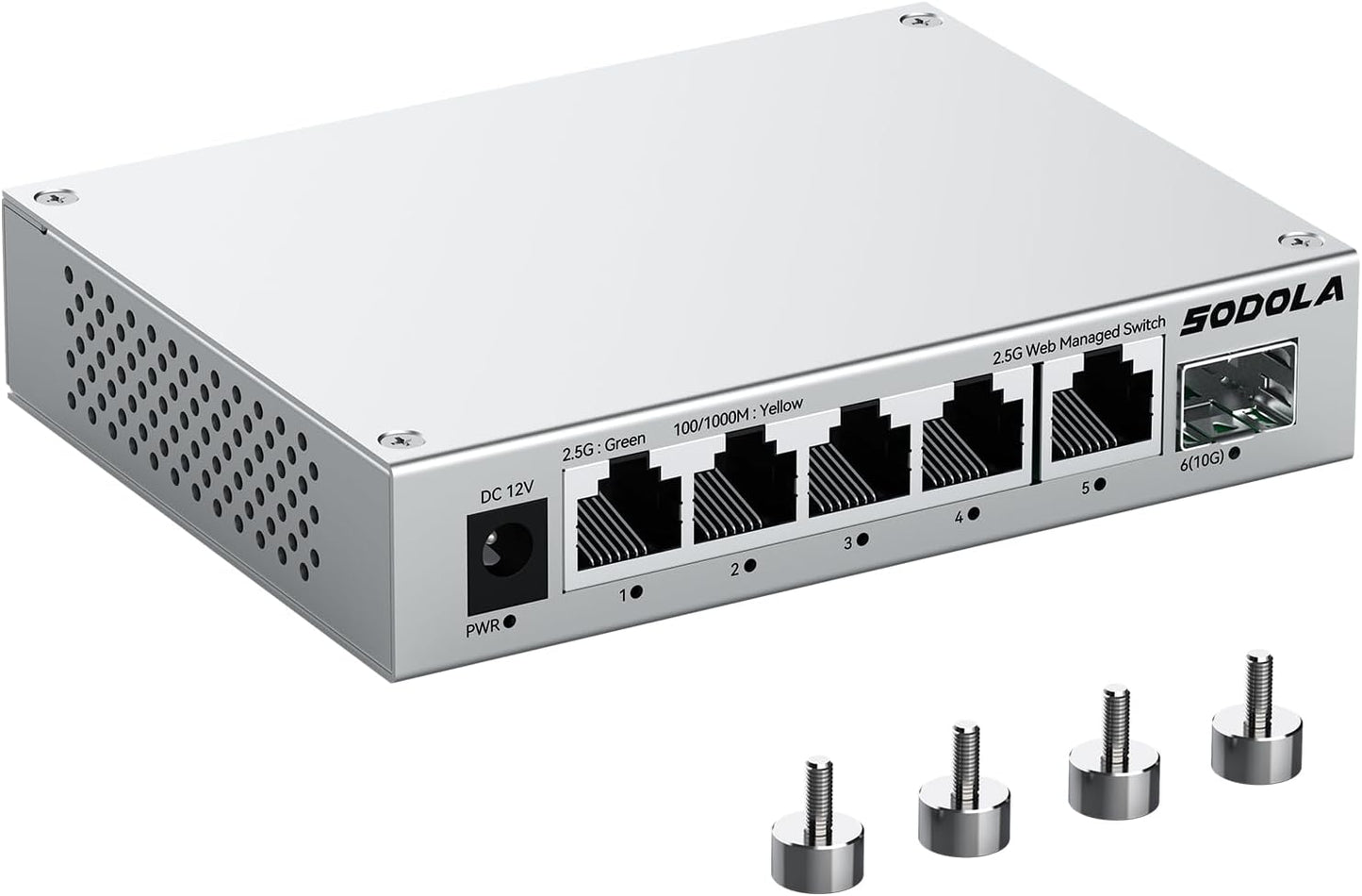 SODOLA 5 Port 2.5Gb Switch Managed, 5X 2.5G Base-T Ports, 1x 10G SFP+,Aluminum Alloy Cooling & Magnetic Mounting - LACP/QoS/VLAN/IGMP Web 2.5G Network Switch for Homelab