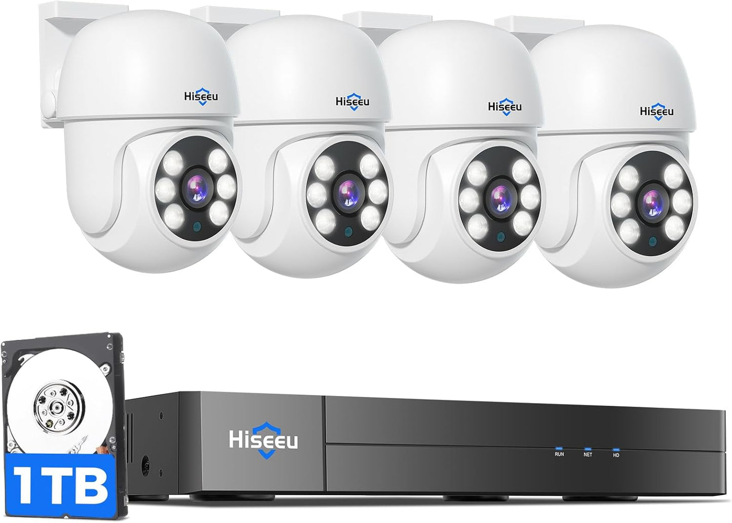Hiseeu 360°View PTZ 3K Wired Security Camera System with Alarm Spotlight,Audio Person/Vehicle Detection 8ch 5MP DVR 4PCS Cameras 1TB HDD Home CCTV Camera System Outdoor,Night Vision,24/7 Record