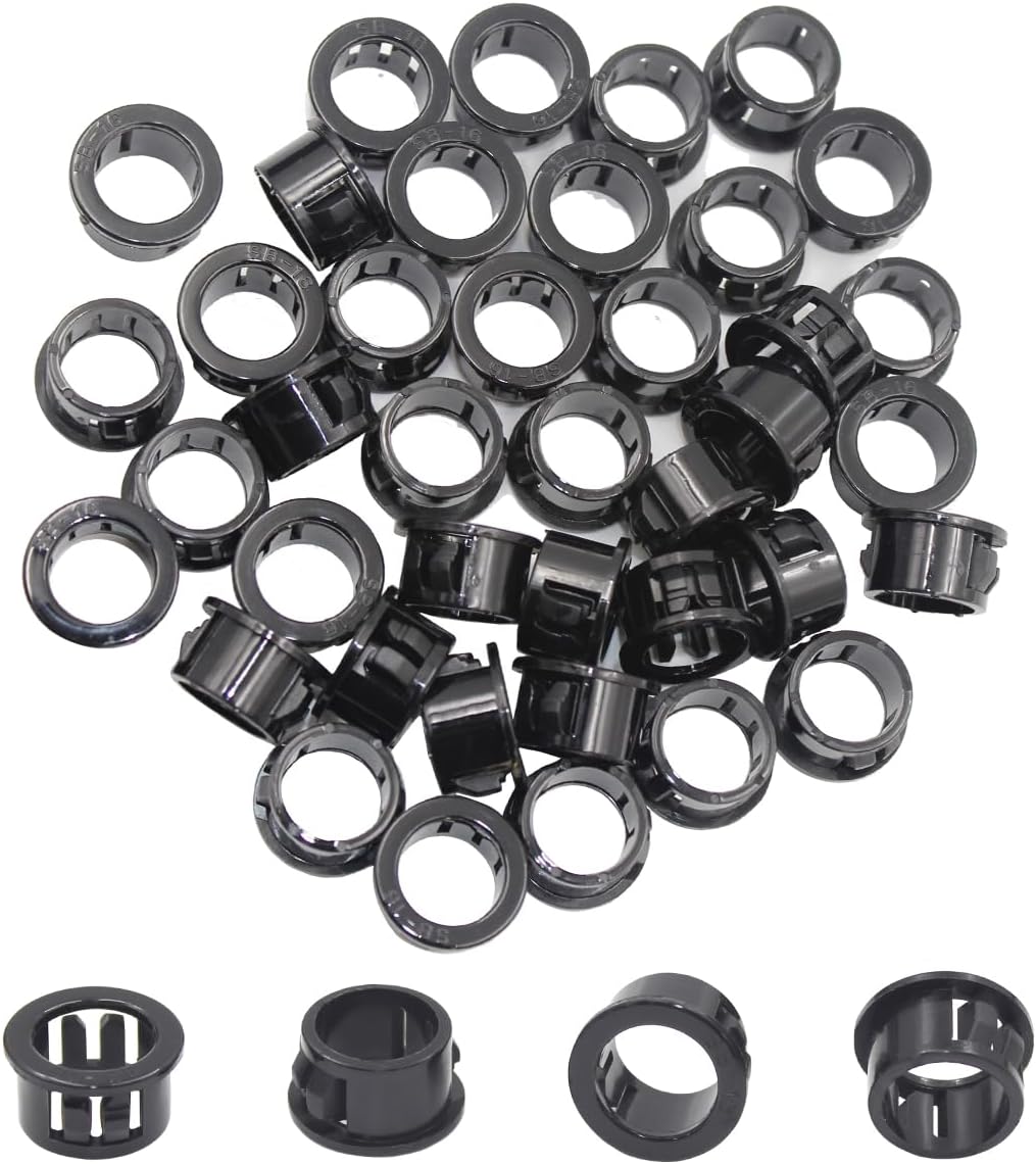 5/8"(16mm) Black Snap-in Knockout Insulating Bushing Grommets, Plastic Cable Hole Grommets for Wiring, Round Nylon Snap in Locking Electrical Wire Cord Hose & Tubing Bushings Grommets, 40pcs