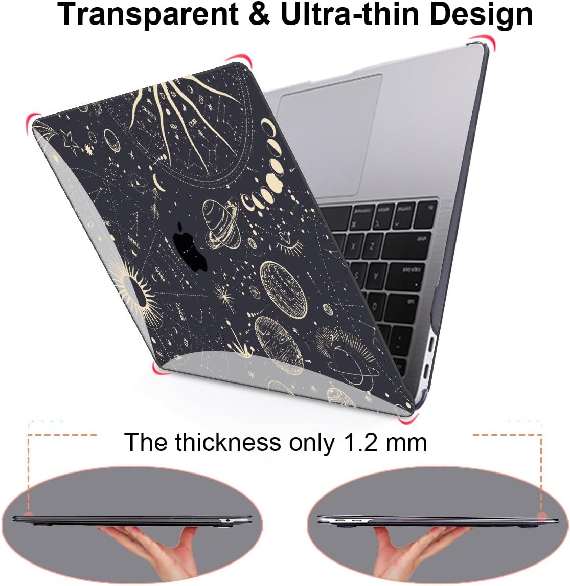 for MacBook Air 13 inch M1 Case 2021 2020 2019 2018 (Model M1 A2337 A2179 A1932) with Touch ID & Retina Display, Crystal Black Printed Pattern Hard Shell Case Keyboard Cover, Constellation