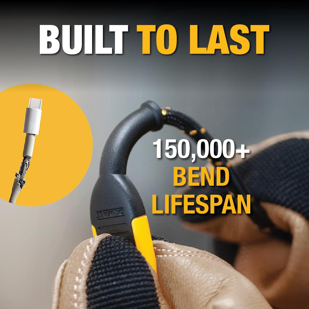 DEWALT Heavy Duty USB A to Lightning Cable [Apple MFi Certified] Durable iPhone Charger, Lightning Cables, Fast Charging iPhone Charger Cord Compatible w/iPhones 14/13/12/11 Pro Max iPad AirPods, 6FT