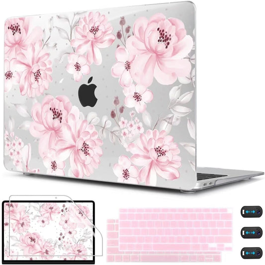 CISSOOK Compatible with MacBook Air 13 inch Case M1 Chip 2021 2020-2028 Release A2337 A2179 A1932 Model with Touch ID, Plastic Hard Shell Case & Keyboard Cover & Screen Protector, Cute Pink Flower
