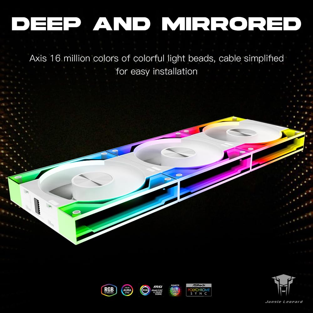 Jungle Leopard Interstellar V3 120mm PC Case Fan Infinity Mirror Module Daisy-Chain 120mm RGB PWM Fan Triple Pack Suitable for Computer Case & 360mm AIO Cooler(White-3Pack