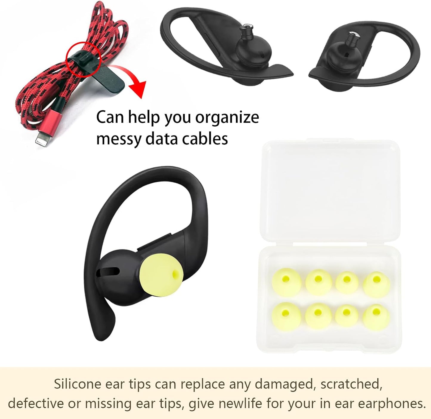 Earbud Replacement Tips Silicone Earbud Tips Ear Tips Compatible with Powerbeats Pro Beats Wireless Earphone Headphone Earbud Rubber Tips Eartips 4 Pairs