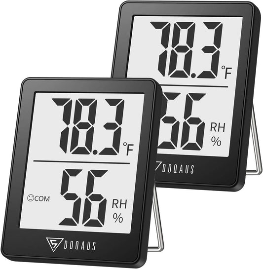 DOQAUS Humidity Meter, 2 Pack Room Thermometer Indoor, Hygrometer with 5s Fast Refresh, Temperature Humidity Monitor Meter for Baby Room, Living Room, Basement, Greenhouse, Office