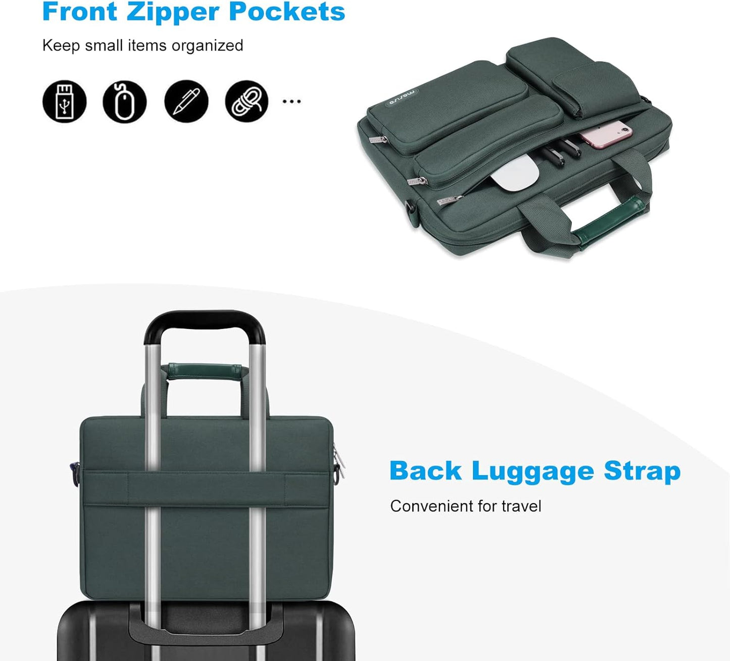 MOSISO Laptop Shoulder Bag, Computer Bag with 2 Raised&1 Flapover&1 Horizontal Pocket&Handle&Belt