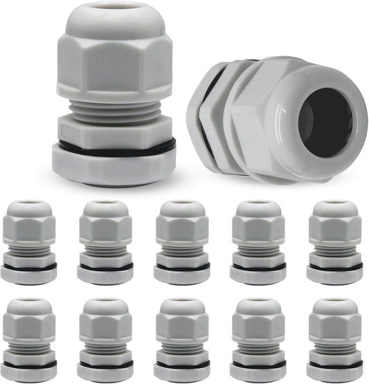 12 Pcs 1/2" NPT Nylon Cable Glands, Grey Strain Relief Cable Cord Connector IP68 Waterproof Junction Box Wire Protectors Adjustable for 6-12mm Cable Diameter