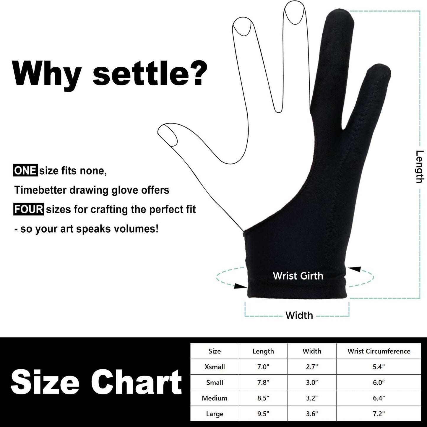 Drawing Glove, Artist Glove for Drawing Tablet iPad, Digital Art Palm Rejection Glove, Good for Left and Right Hand – M, 2 Pack