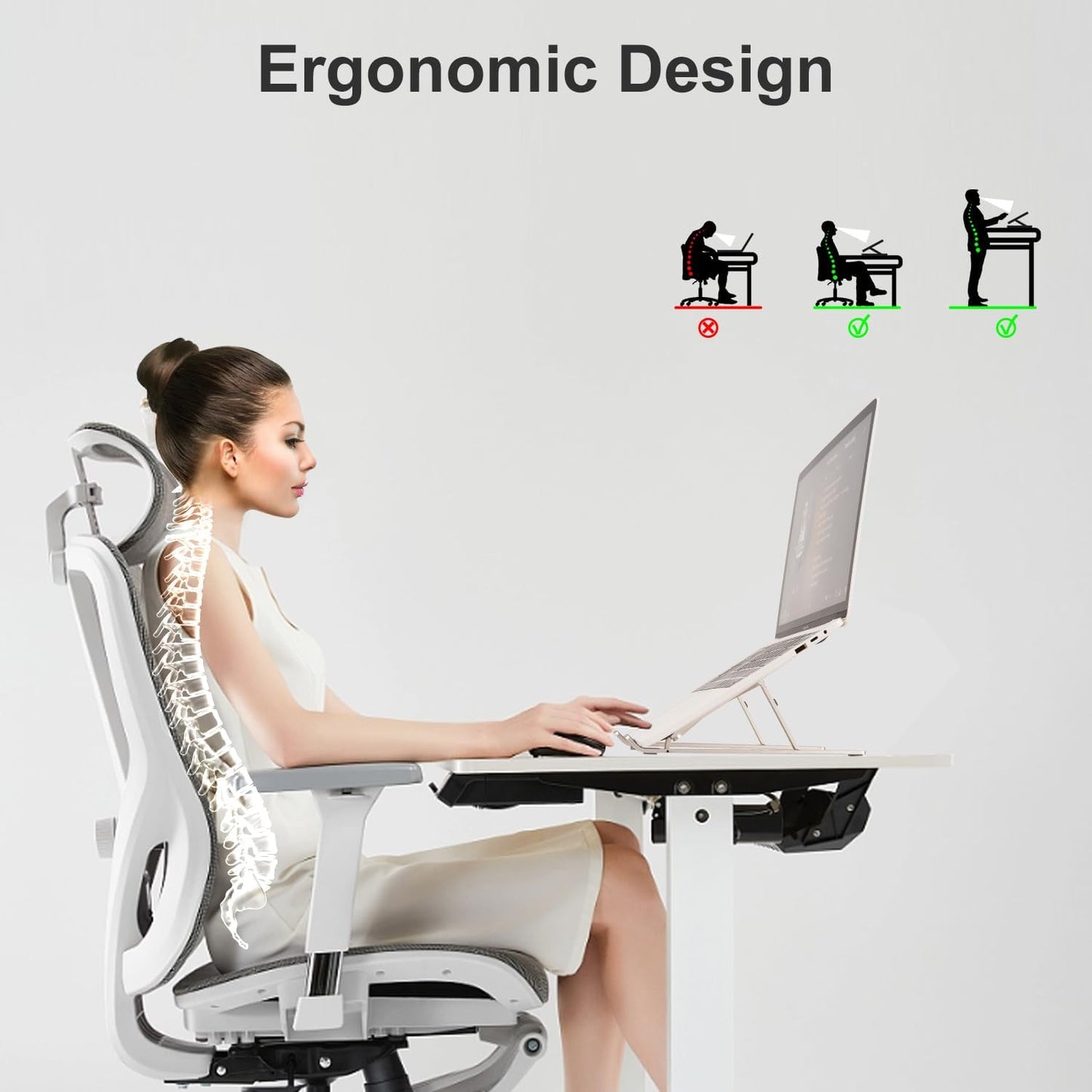 Ergonomic and Foldable Laptop Stand for Desk, Adjustable Riser, Fits All Laptops and Notebooks up to 17,Ultra-Thin,Ventilated Cooling,ABS+Silicone,Starlight.