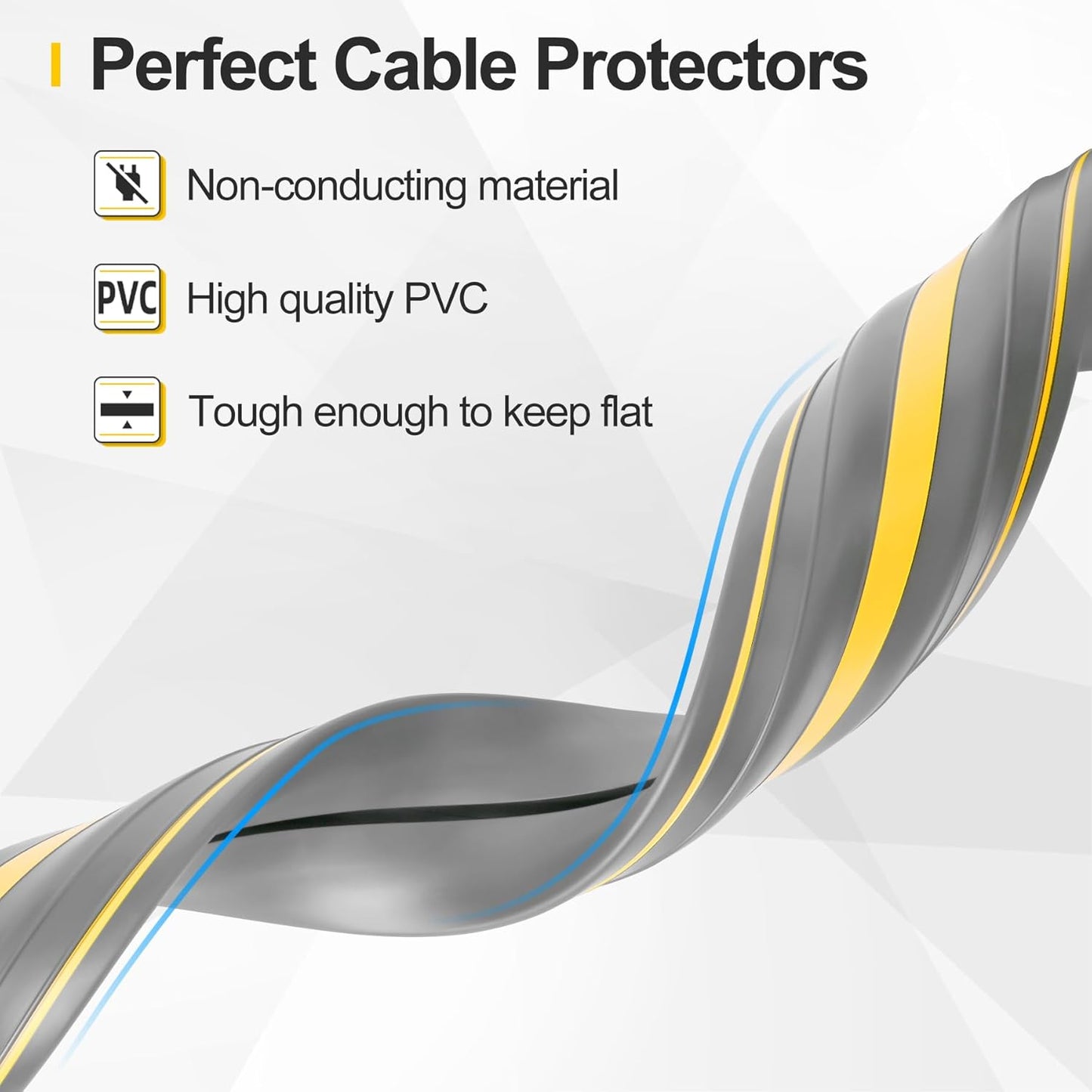 Floor Cord Cover 10Ft Heavy Duty PVC Floor Cable Protector Electric Cord Hider Cable Management Floor Strip Extension Cord Covers Cable Raceway for Wires on Floor Inner Channel 1.36" W x 0.43" H -Gray