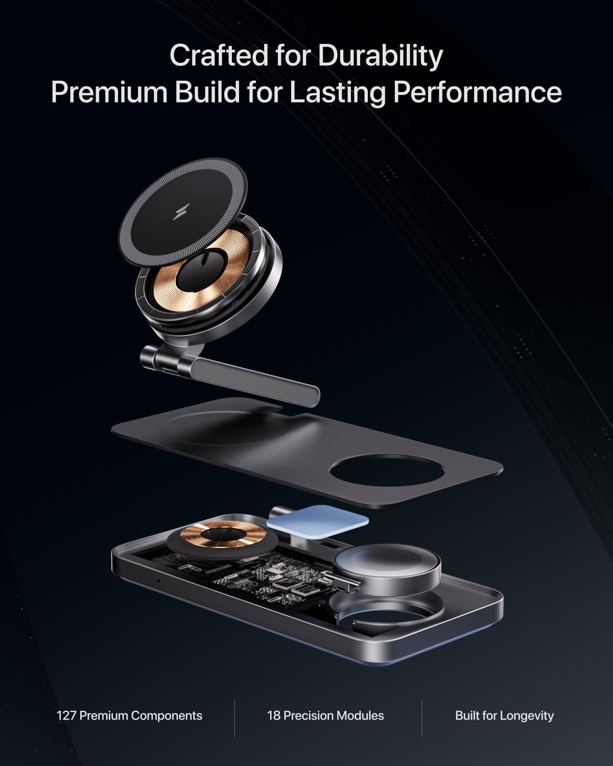 Intoval 3-in-1 Foldable Wireless Charging Station, Qi2 Certified 15W Ultra Fast Wireless Charger for Magsafe, Magnetic Charger Stand for iPhone 16/15/14/13/12, Apple Watch & AirPods. (Black)