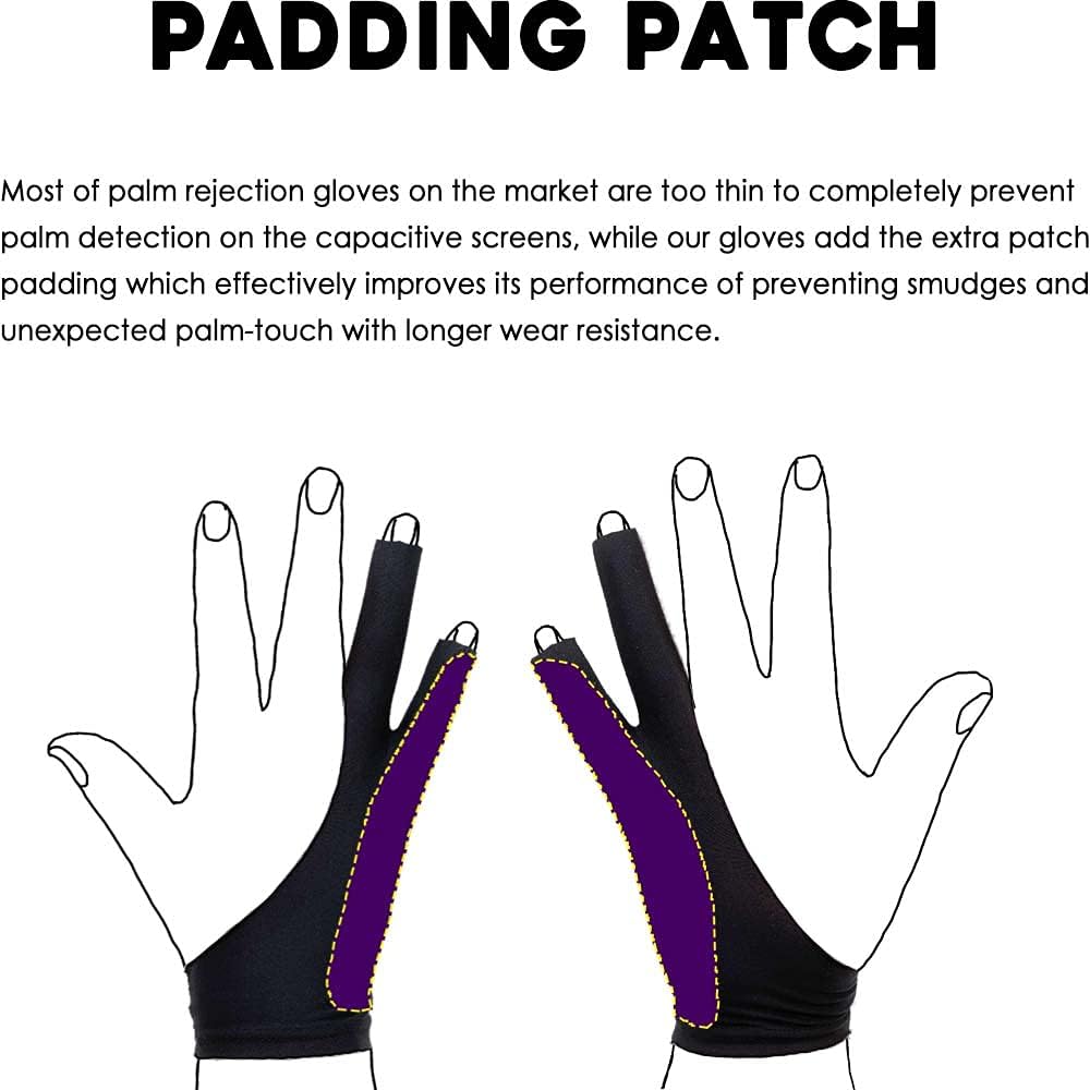 AKX Artist Glove -Palm Rejection Drawing Glove for Graphic Tablet, 2 Fingerless, Left and Right Hand, Black,2 Pack,AK-020
