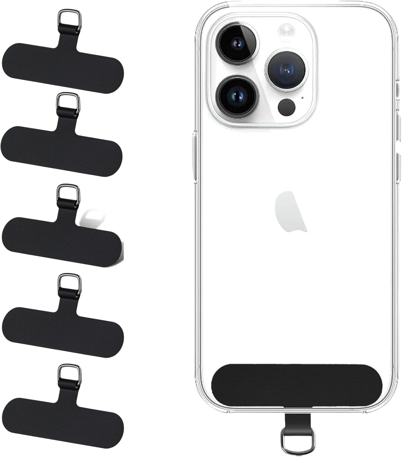 5 Pack Cell Phone Lanyard Patchs, Phone Tether Tab for iPhone, Phone Chain&Strap Replacement Part for All Fullcover Phone Cases - Black
