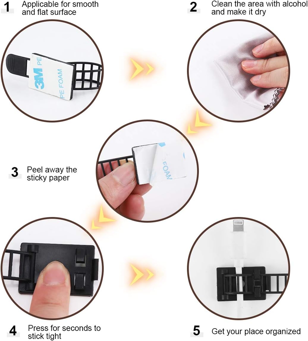 50Pcs Adjustable Adhesive Cable Management Clips, Nylon Cable Strap Ties Wire Clips Clamps Organizer with Strong Adhesive Tape, Extra Screw & Hole for Strong Fixation Home Office - 3.35 Inch Black