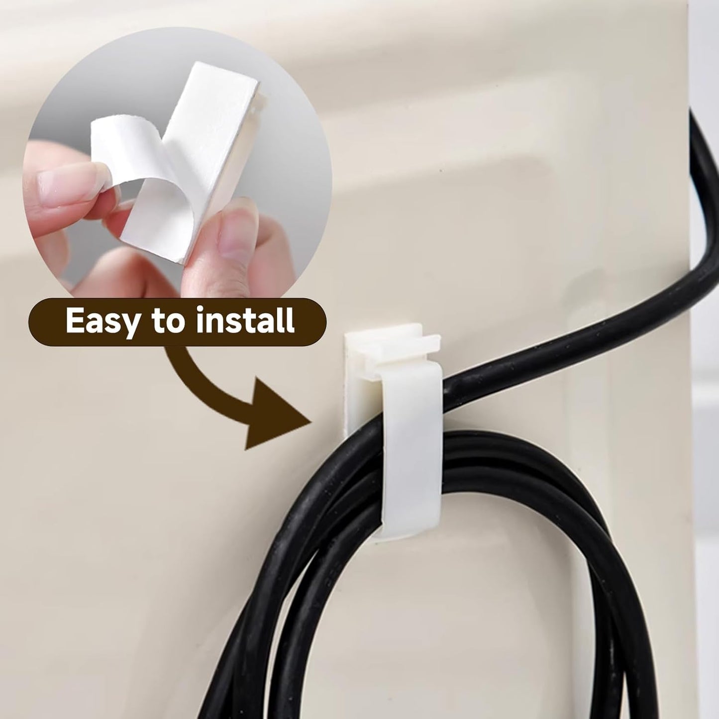 40 pcs Cable Clips with Strong Self-Adhesive, Outdoor Light Clips, White Cord Wire Clips, Nylon Cord Wall Finisher Wire Clamp for Home, Car, Office Desk Wire Management (White, XL-40 PCS)