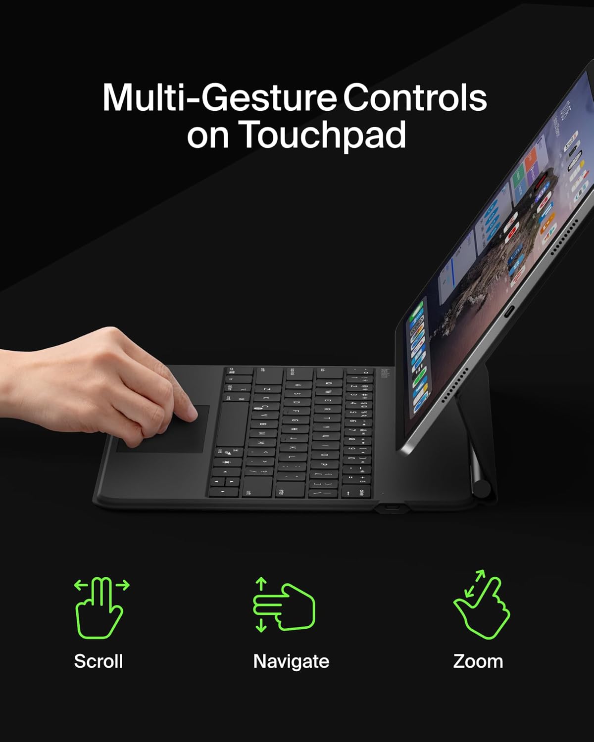 Belkin Pro Keyboard Case w/Magnetic Stand, Backlit Bluetooth Keyboard, Multi-Gesture Controls, Magnetic Apple Pencil Storage Compatibility, & Multimedia Keys for iPad Pro 13" (M4) - Black