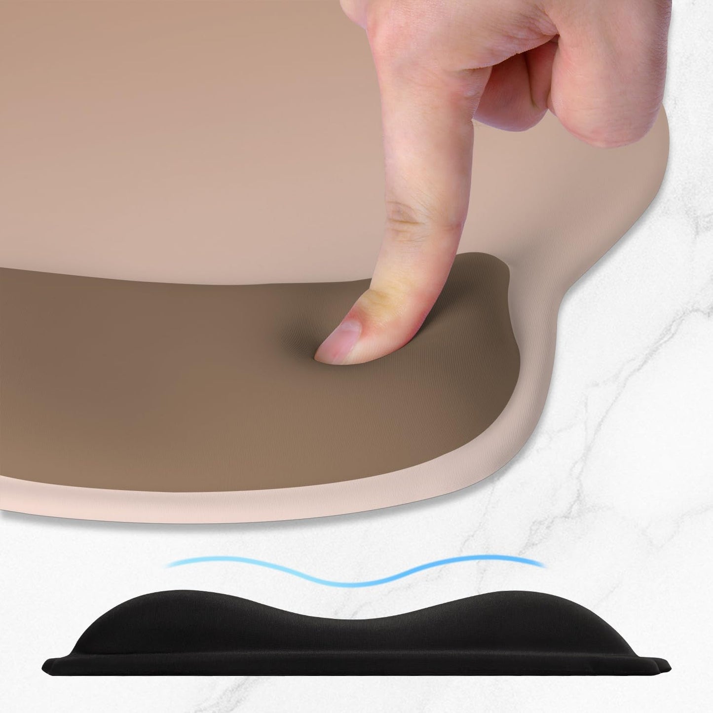 ITNRSIIET Ergonomic Mouse Pad with Wider Memory Foam Wrist Rest +17% - Curved Cushion Reduces Pressure 20%, Pain Relief, Non-Slip, Smooth, Cute Colors, 9.85 x 9 in, Soft Brown Gradient