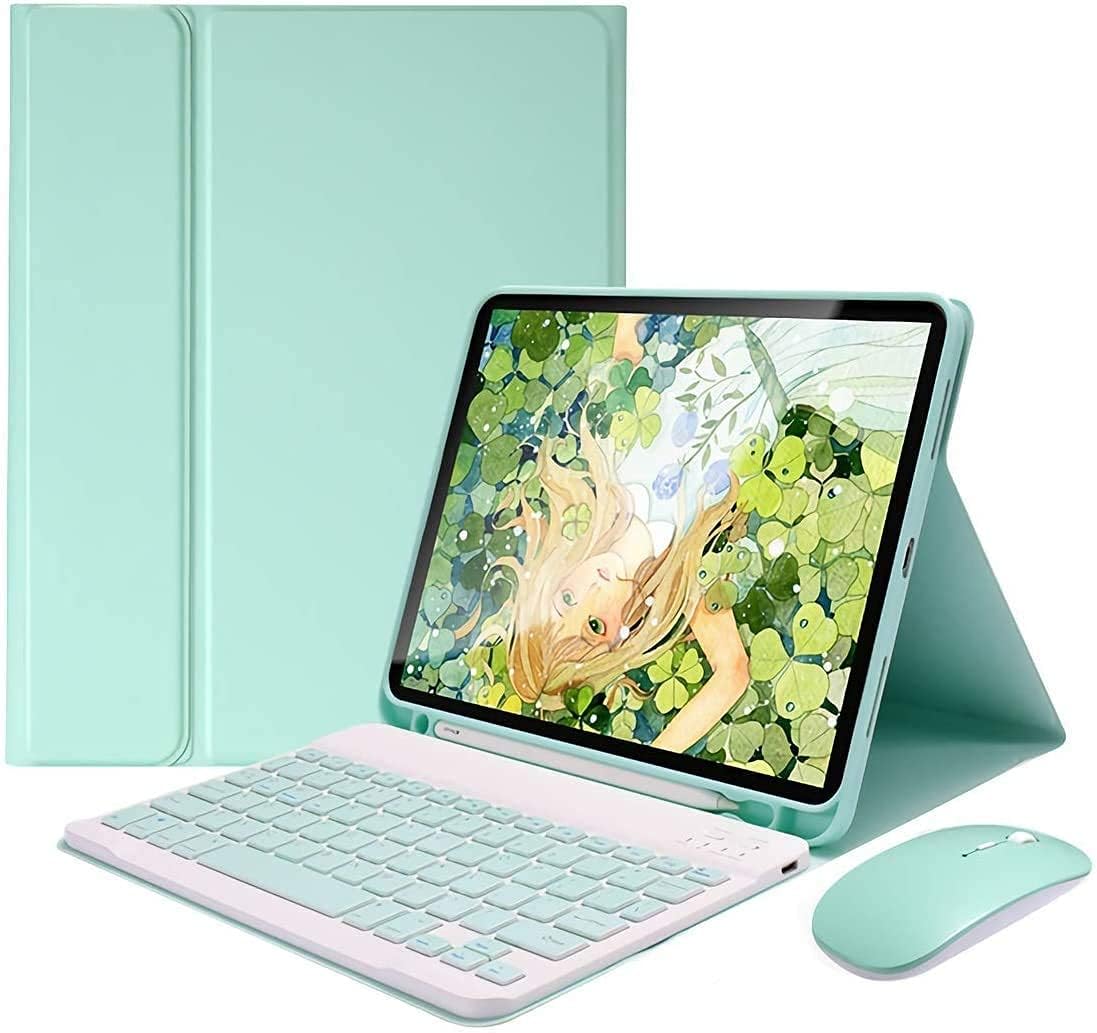 AnMengXinLing Keyboard Case for iPad mini 7th(A17 Pro) 2024/Mini 6th Generation with Mouse,Case for iPad mini7/mini6 with Detachable Wireless Keyboard Pencil Holder Slim Smart Cover, Green