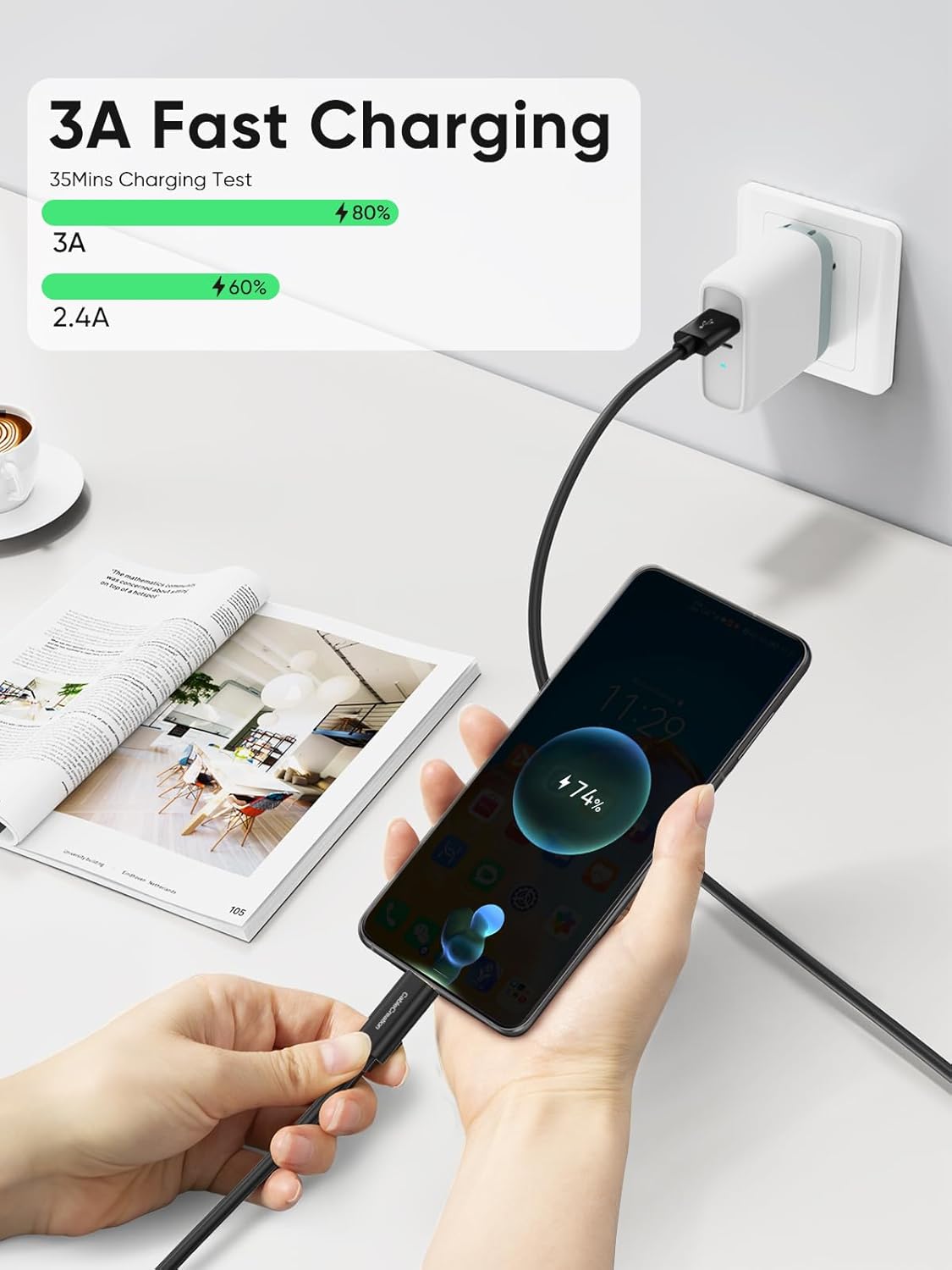 CableCreation USB C to USB A Cable 1FT, Type C to USB 3.1 USB 3.2 Gen2 10Gbps USB A to C Data Cable, Android Auto Cord 3A for USB-C External SSD MacBook Pro iPad, Galaxy S24/S23+, iPhone 16/15, Black