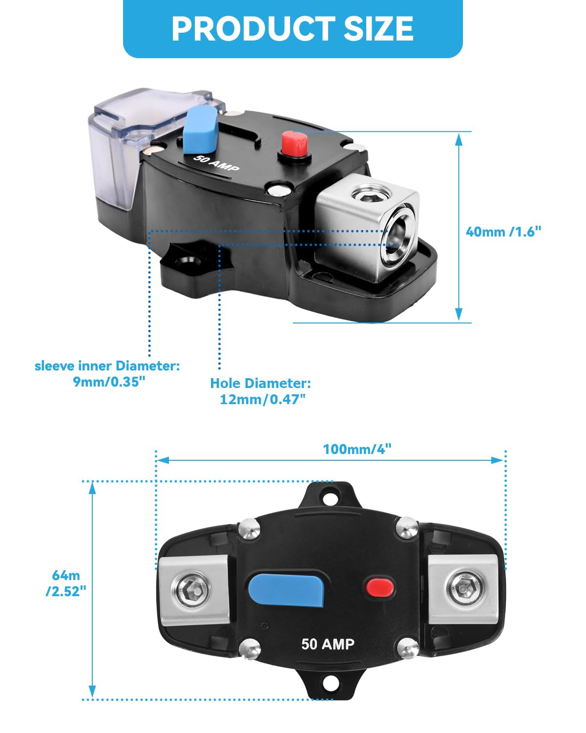 300 Amp Circuit Breaker 12-48 Volt DC 300A Self Recovery Resettable High Amp Circuit Breaker with Manual Reset Button for Automotive RV Marine Boat Car Audio and Amps Protection