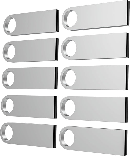 ABLAZE 128MB Flash Drive 10 Pack, Metal USB 2.0 Thumb Drives with Keychains USB Sticks Pendrives (Sliver)