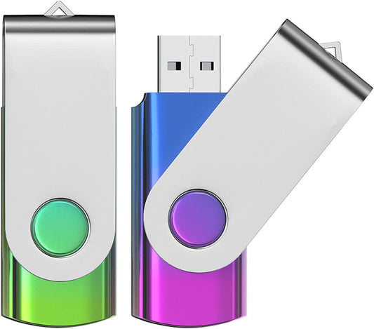 ABLAZE 32GB Flash Drive 2 Pack, USB 2.0 Thumb Drives with Lanyards Swivel USB Memory Stick 32GB（Green and Purple