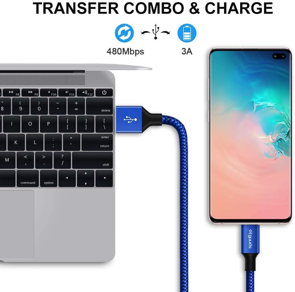 etguuds 4ft USB A to USB C Cable 3A Fast Charging, 2-Pack USB A to USB Type C Charger Cord for iPhone 16 15 Pro/Pro Max/Plus, for Samsung Galaxy S24 S23 S22 S21 S20 S10 A55 A54 Flip Note, Moto, Blue