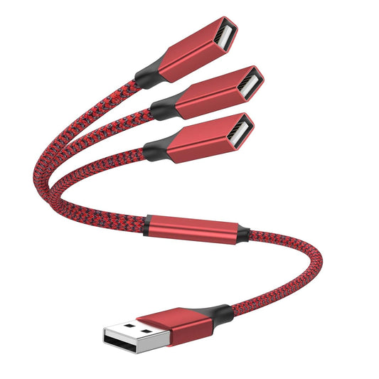1FT USB Splitter 3 in 1 Out, A Male to 3 Female Extension Cable, USB Y Splitter Support Charging and Data Transfer for TV/PC/Laptop/MacBook/Keyboard/ PS4/ PS5/ Flash Drive/LED Etc.(Red)