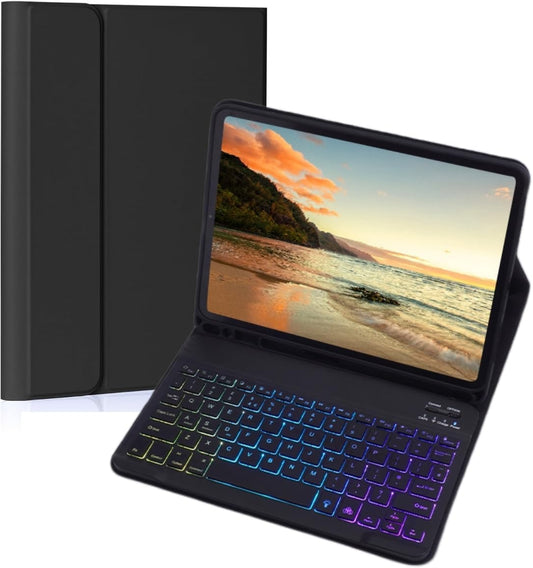 Keyboard Case for Galaxy Tab S10 Plus/S9 Plus/S9 FE Plus/S8 Plus/S7 Plus/S7 FE 12.4 Inch, 7 Color Rainbow Backlight Detachable Magnetic Keyboard Cover with S Pen Holder,Black