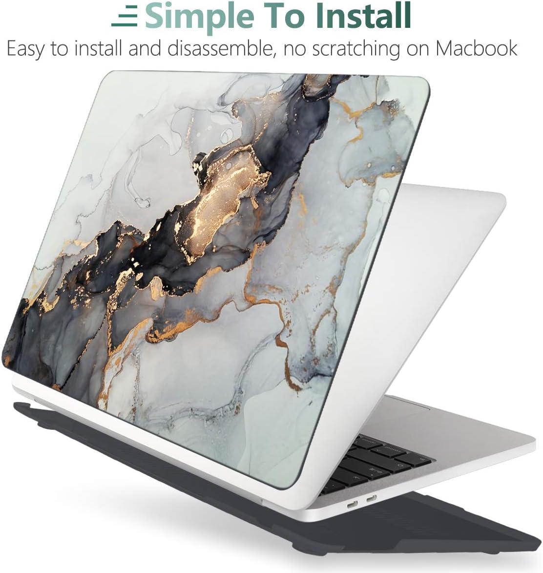 Batianda Case for MacBook Air 13 inch 2020 2019 2018 Release A2337 M1 A2179 A1932, Plastic Hard Shell +Keyboard Cover+Screen Protector for MacBook Air 13 inch Touch ID & Retina,Grey & Gold Ink