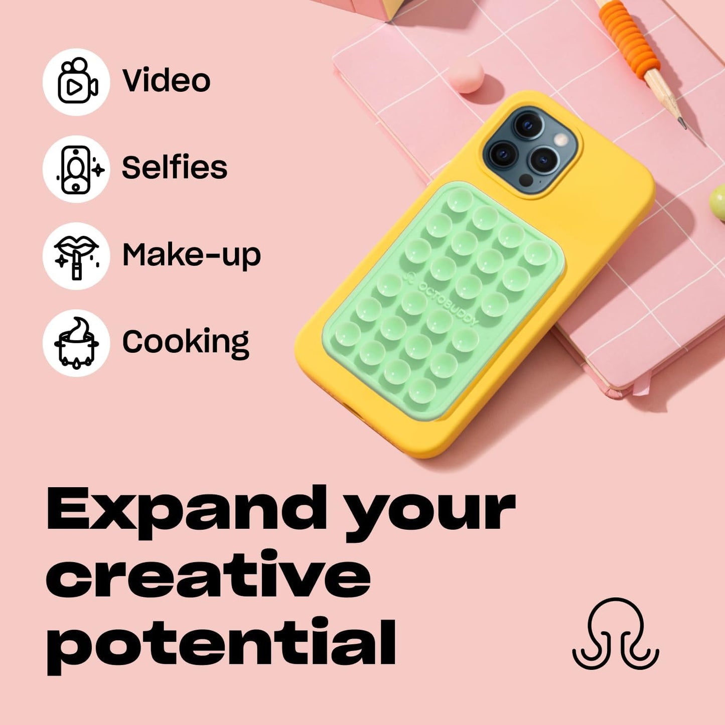 Classic MAX - Silicone Suction Phone Case Adhesive Mount - Hands-Free, Strong Grip Holder for Selfies and Videos - iPhone and Android Compatible - 2.6″ x 3.9″, Canary Yellow