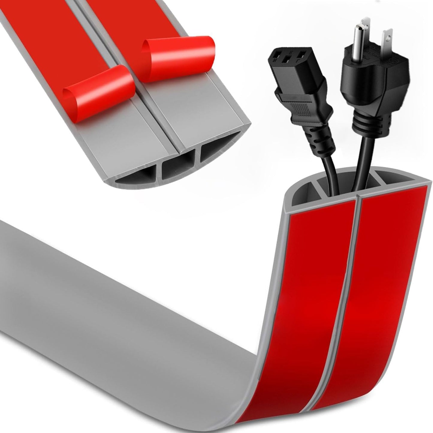 4ft Floor Cord Cover,Cord Hider Floor Gray,Extension Cable Cover Power Cord Protector Floor,Floor Cable Management Prevent Cable Trips,Cord Protector Cord Cavity:0.47" (W) x 0.24" (H)