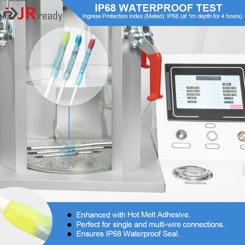 JRready M81824/1 Series Waterproof Heat-Shrinkable Splice Kit 100 Sets 20-16AWG Environmental Butt Splice with PVDF Tubes with ACT-232 Crimp Tool G411 Go-No Go Gauge ST6488-16-100