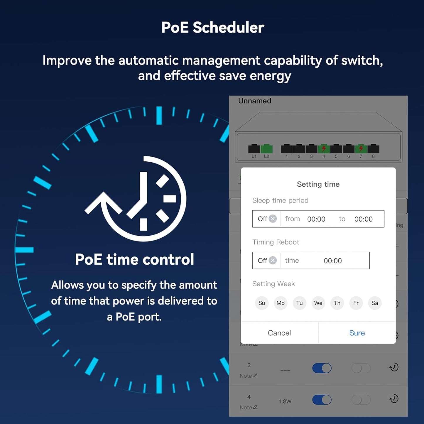 STEAMEMO 8-Port Managed PoE Switch, Easy Smart Managed, Plug and Play, Support Vlan, PoE Scheduler, Fanless, Sturdy Metal, Desktop and Wall-Mount