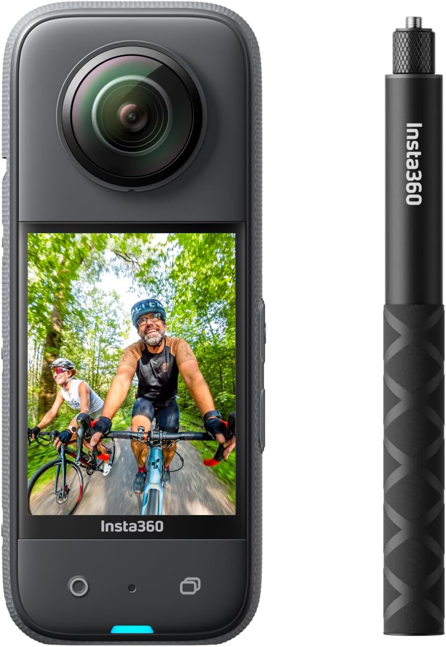 Insta360 X3 Selfie Stick Kit - 360 Action Camera with 5.7K 360 Active HDR Video, 4K Single-Lens Camera, Waterproof, FlowState Stabilization, 2.29" Touchscreen, AI Editing, Motorcycle, Wintersports