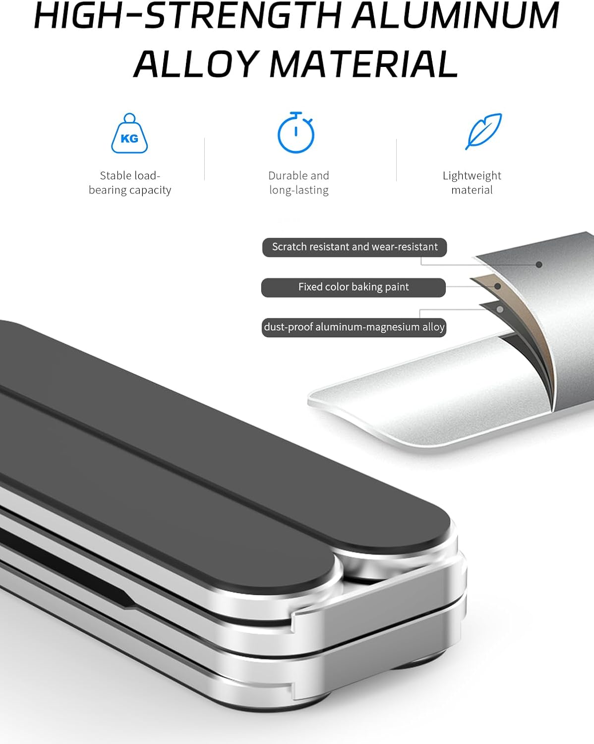 Junfire Foldable Laptop Stand for Travel, Aluminum Stable Ergonomic Laptop Riser with 6-Levels Height Adjustment, Fits with MacBook Air, MacBook Pro, iPad, HP, Dell, Lenovo (Up to 15.6'')-Sliver