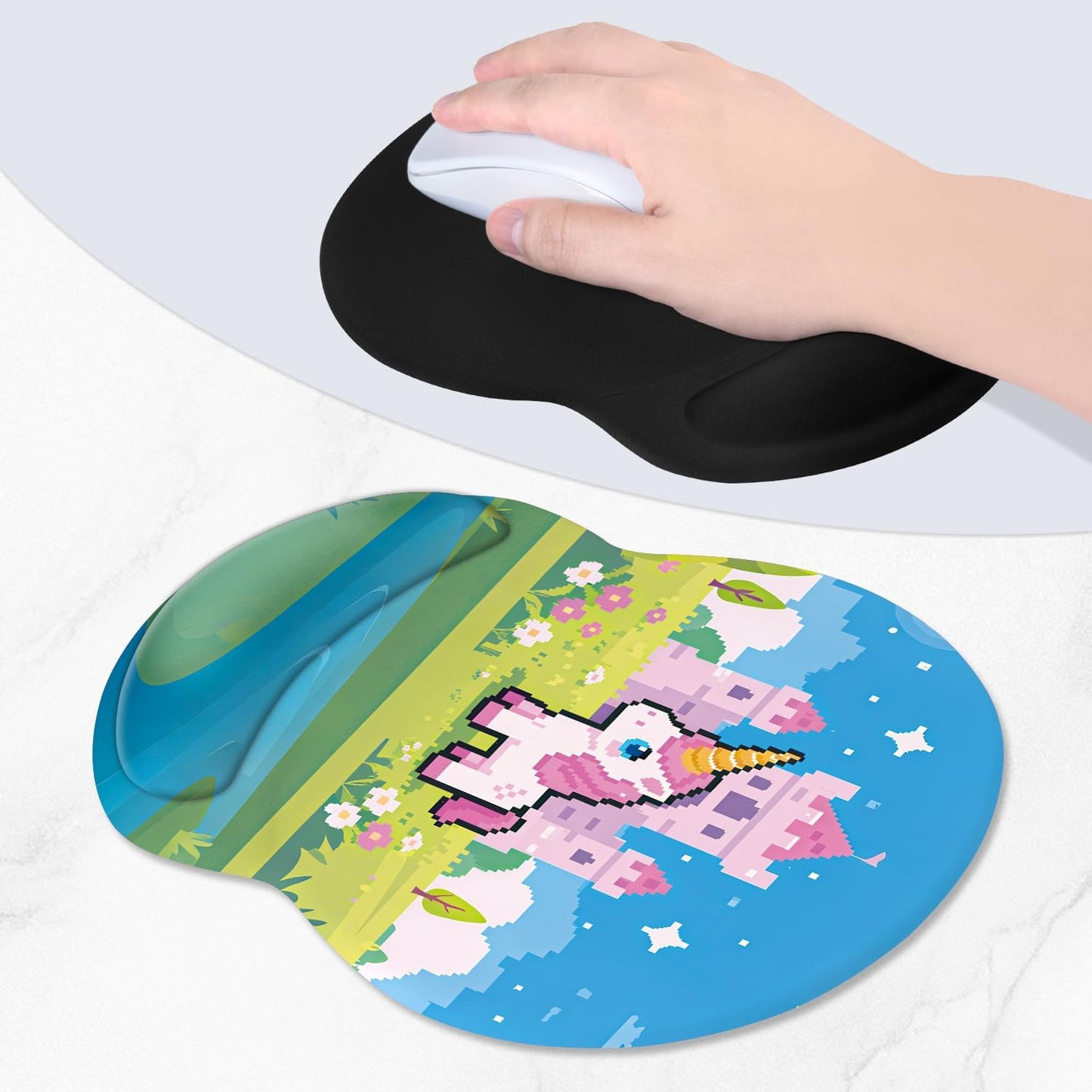 ITNRSIIET Ergonomic Mouse Pad with Comfort Gel Wrist Rest, Non-Slip PU Base, Smooth Textured Surface, Reduces Hand Fatigue & Wrist Pain, 8.7 x 7.2 Inch for Office Gaming Home, PixelCastle