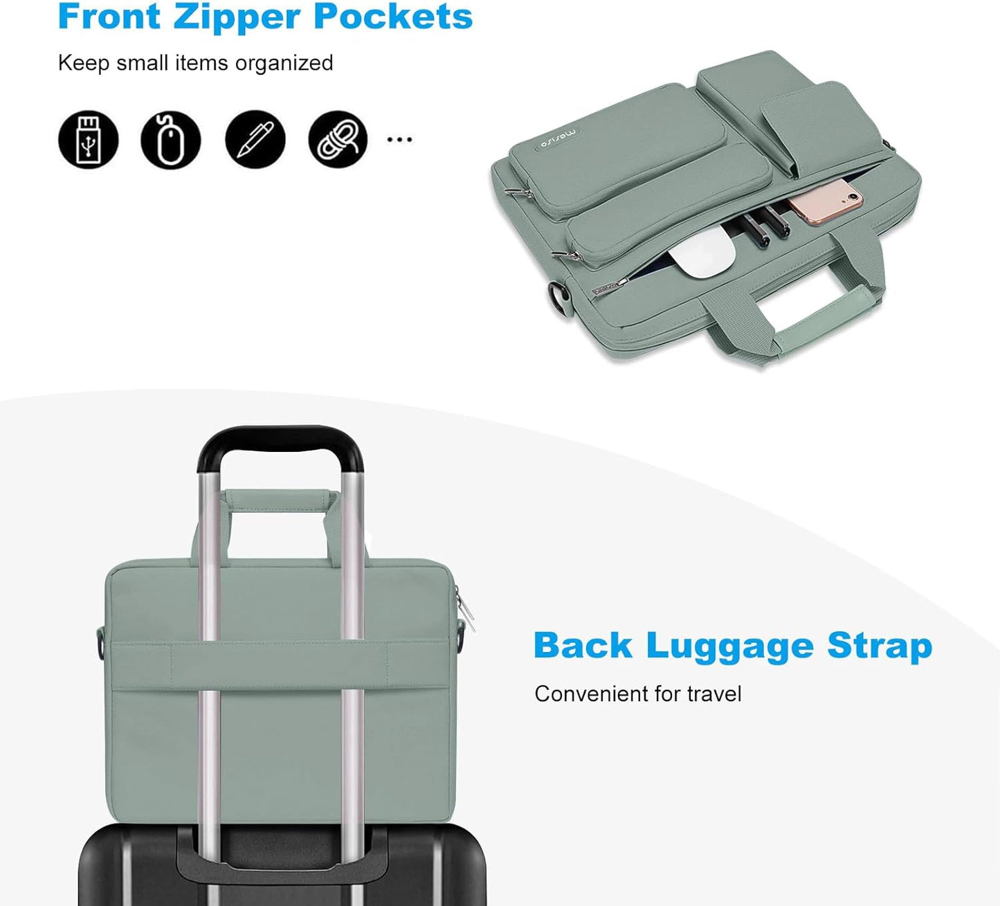MOSISO Laptop Shoulder Bag, Computer Bag with 2 Raised&1 Flapover&1 Horizontal Pocket&Handle&Belt