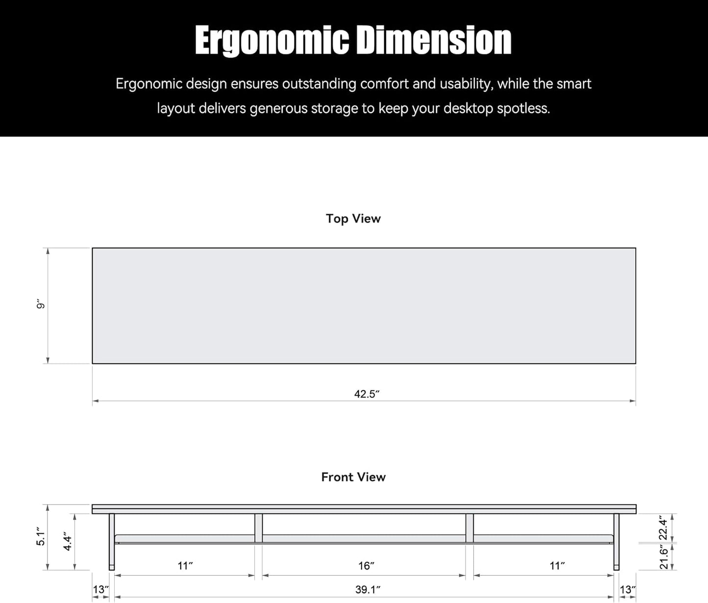 Dual‑Tier Monitor Stand for Modern Desk Setup – Minimalist Wooden and Metal Riser Shelf with Transparent Acrylic Feet for Dual Monitors, Laptops, Home Office Aesthetic，White