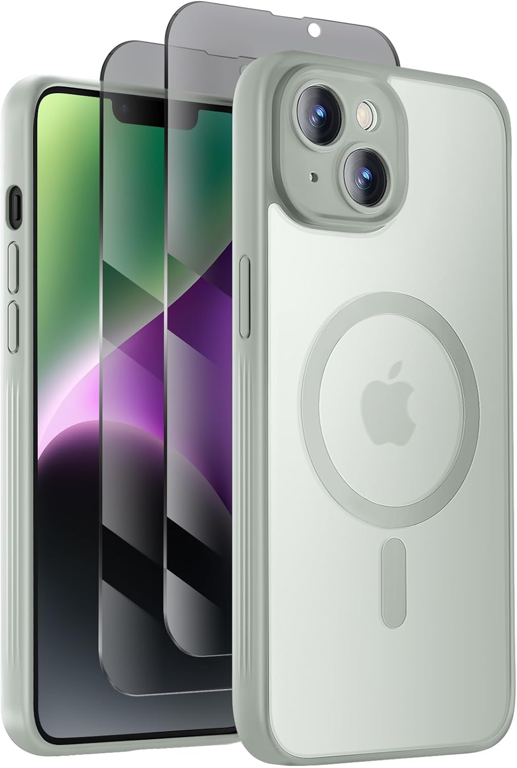 Designed for iPhone 14 Case, Compatible with MagSafe, with Privacy Screen Protectors X2, [Camera Protection] [15FT Military Drop Protection] Shockproof Phone Case, 6.1", Calke Green