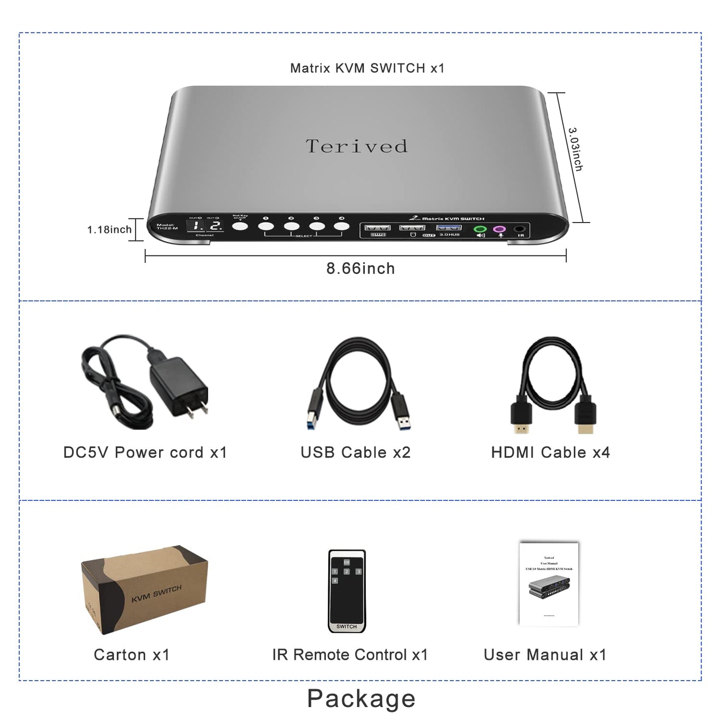 2 Computers 2 HDMI Monitors Matrix Automatic KVM Switch 4K@60Hz, Hotkey Switching, EDID, Digital Display and Aluminum Shell, USB 3.0 Hub Audio Microphone with Cables