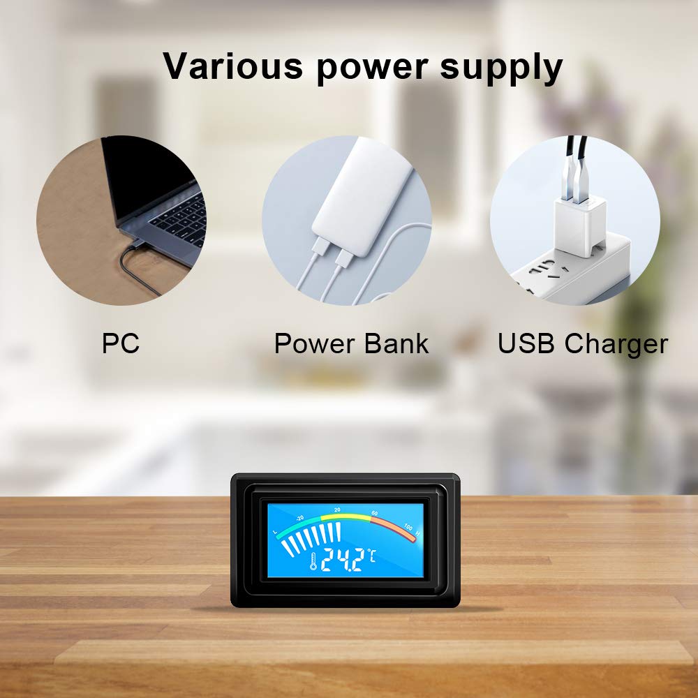 KETOTEK Digital Thermometer Temperature Gauge USB Power Supply with Sensor Probe for Aquarium Vehicle PC Case Incubators Brooders Climb Pet Fahrenheit & Celsius LCD Display