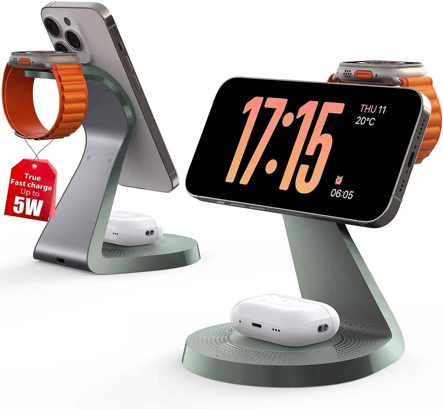 3 in 1 Charging Station for Apple Devices, Mag-Safe Charger Stand Fast Charging, Wireless Charger for iPhone 16/15/14/13/12 Series, & AirPods, & iWatch (USB-C Charger Included)