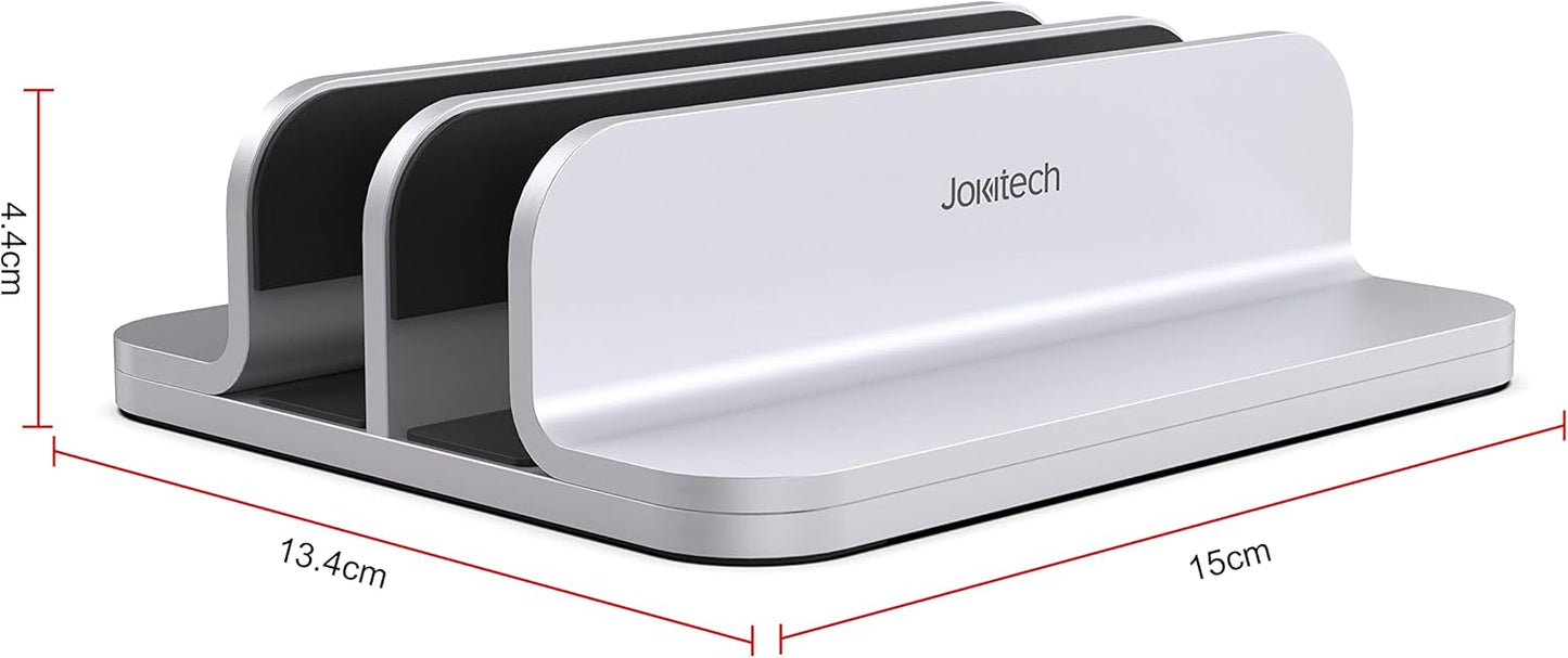 Double Aluminum Laptop Vertical Stand Organizer, Sturdy Notebook Computer Holder Stand Compatible with New Liquid Retina XDR Apple MacBook Air/Pro, Mac mini, Apple TV and iPad Pro - Silver