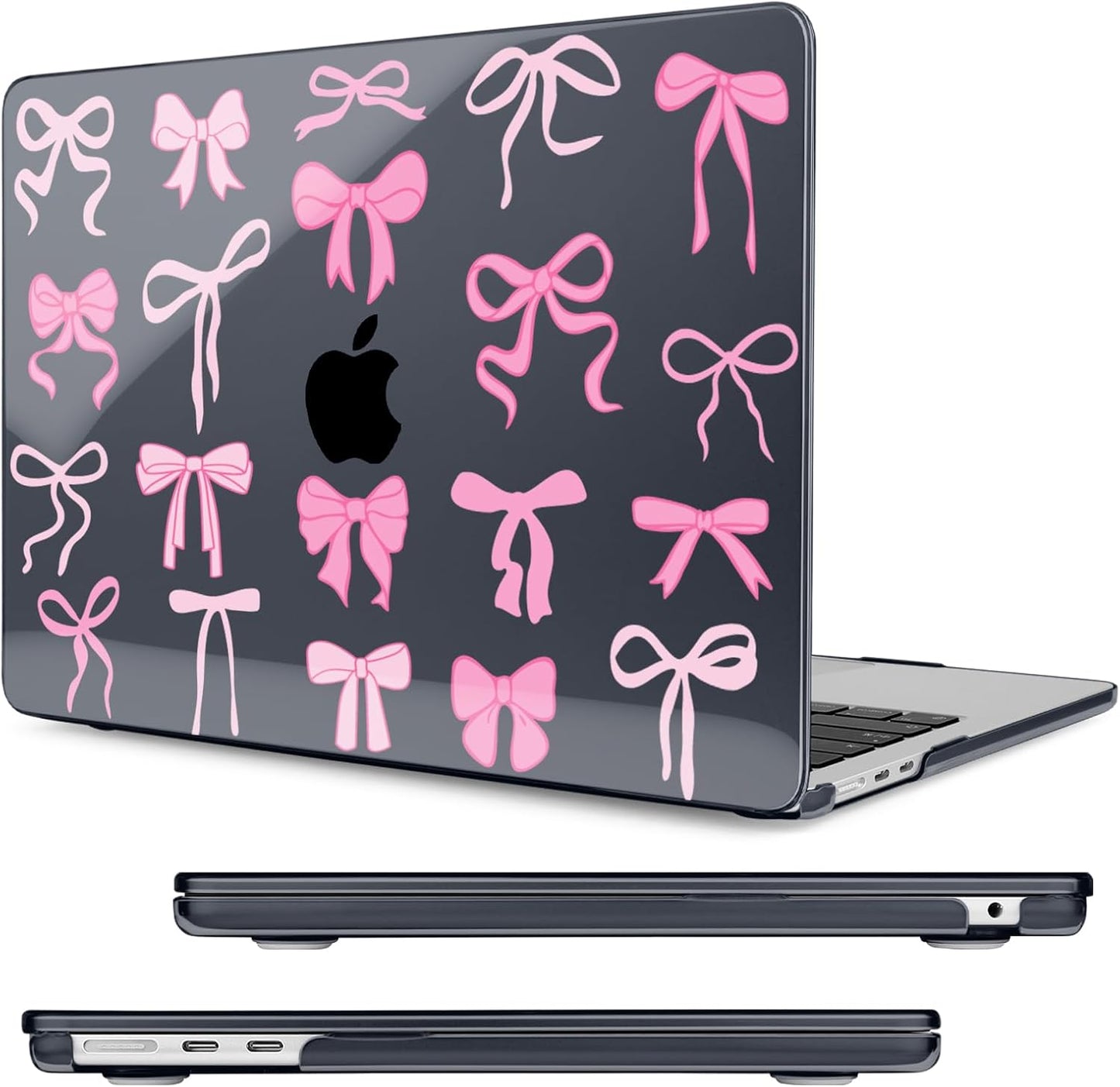Compatible with MacBook Air 15 inch Case, M4 A3241/M3 A3114/M2 A2941 (Released 2025 to 2023), Hard Shell, Keyboard Cover, Screen Protector, Webcam Cover & Type-C Adapter, Black Bows