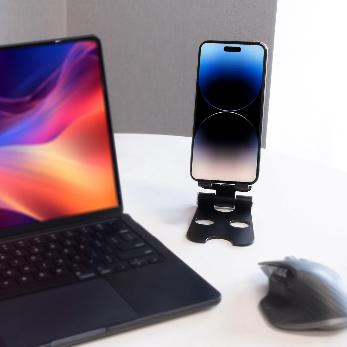 Kado Tablet Stand with Cord Holder Aluminum Alloy Black, Fully Adjustable Foldable Desktop Phone Stand Compatible with iPad mini/Air/Pro 11/12.9, Galaxy Tablet, Kindle and Display Devices 4"-16''