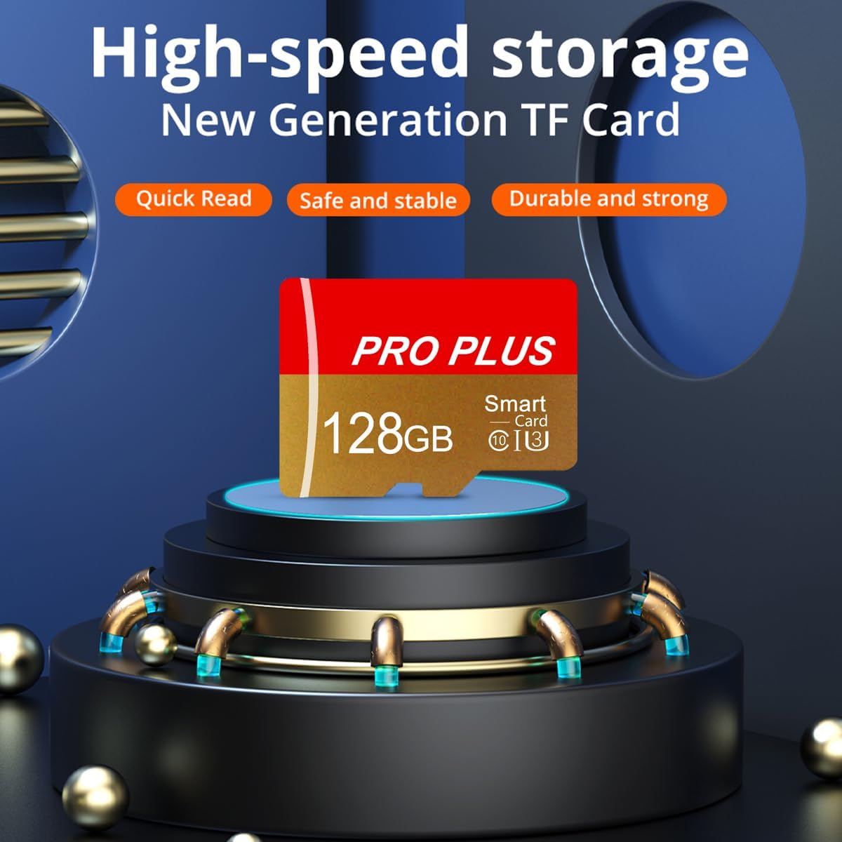 2 Pack TF Card 128GB with Adapter, High Speed Memory Card, UHS-I C10 A1 Memory TF Card for Tablet/Mobile Phone/Camera/Car Audio/Game Console (TF162 Red Gold 128GB)