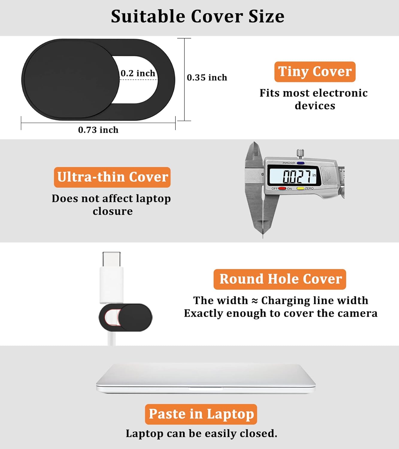 Webcam Cover, 0.03in Ultra Thin Slide Web Camera Covers for Laptop Computer Smartphone Mac iMac MacBook, Sliding Blocker Cover Protect Your Privacy Security (9*Black)