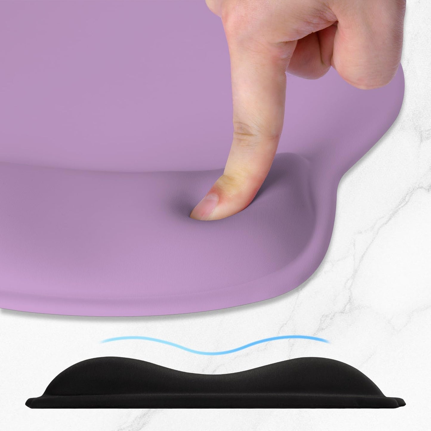 ITNRSIIET Ergonomic Mouse Pad with Wider Memory Foam Wrist Rest +17%, Curved Cushion Reduces Pressure 20%, Pain Relief, Non-Slip, Smooth, Cute Color Desk Accessory, 9.85 x 9 inch, Lavender Purple
